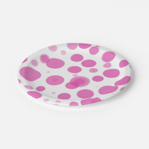Moderne rosa und weiße Polka-Punkte-Blasen-Party Pappteller