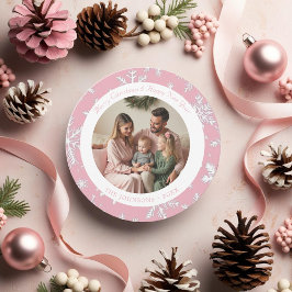 Moderne rosa und weiße Schneeflocken - Ferienkarte Feiertagskarte