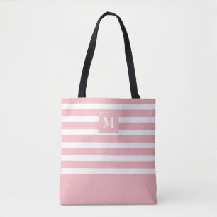 Moderne rosa und weiße Streifen mit Monogramm