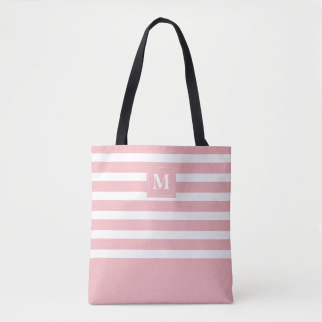Moderne rosa und weiße Streifen mit Monogramm (Vorderseite)