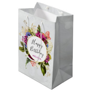 Moderne rosa und weiße Wasserfarben Blumenbouquet Mittlere Geschenktüte
