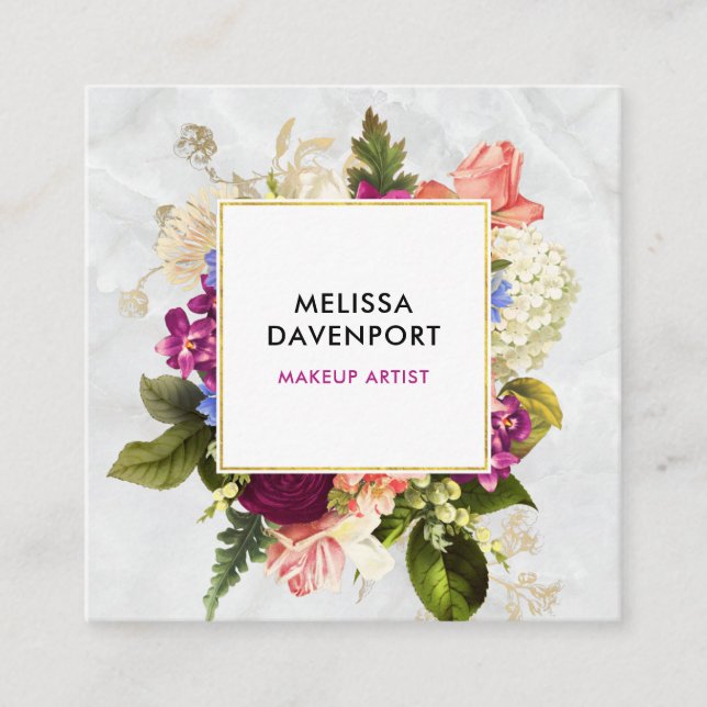 Moderne rosa und weiße Wasserfarben Blumenstrauß Quadratische Visitenkarte (Vorderseite)