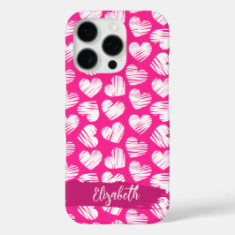 Moderne rosa und weißes doodled Herz Valentine Nam iPhone 16 Pro Hülle