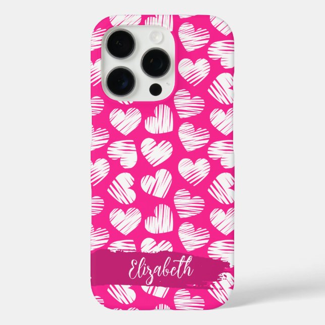 Moderne rosa und weißes doodled Herz Valentine Nam Case-Mate iPhone Hülle (Rückseite)
