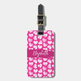 Moderne rosa und weißes doodled Herz Valentine Nam Gepäckanhänger