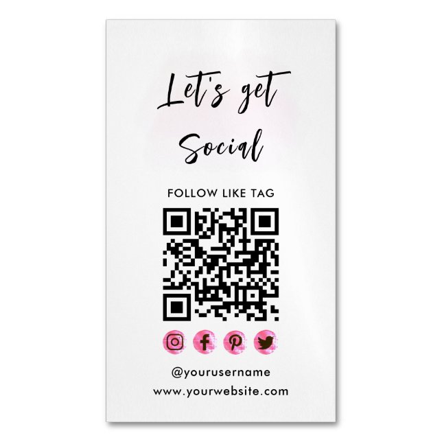 Moderne rosa Verbindung mit QR Code Social Media Magnetische Visitenkarte (Vorderseite Vertikal)
