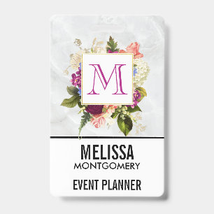Moderne rosa Wasserfarbe Blumenstrauß-Monogramm Ausweis