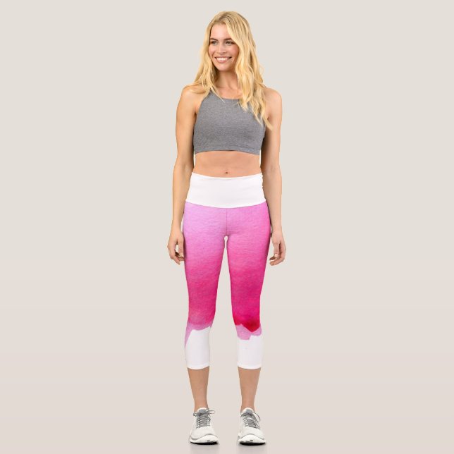 Moderne rosa Wasserfarbe künstlerische, farbenfroh Capri Leggings (Vorderseite)