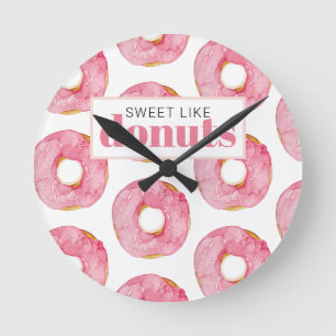 Moderne rosa Wasserfarbe Süß wie Donuts Zitat Runde Wanduhr