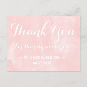 Moderne Rosa Wasserfarbe Vielen Dank Postkarte