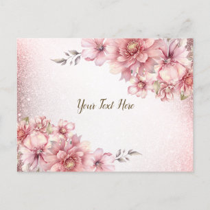 Moderne rosa Wasserfarben-Blumen mit glänzendem Gl Postkarte