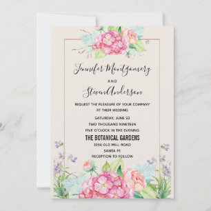 Moderne rosa Wasserfarben Blumenkuchen Hochzeit Einladung