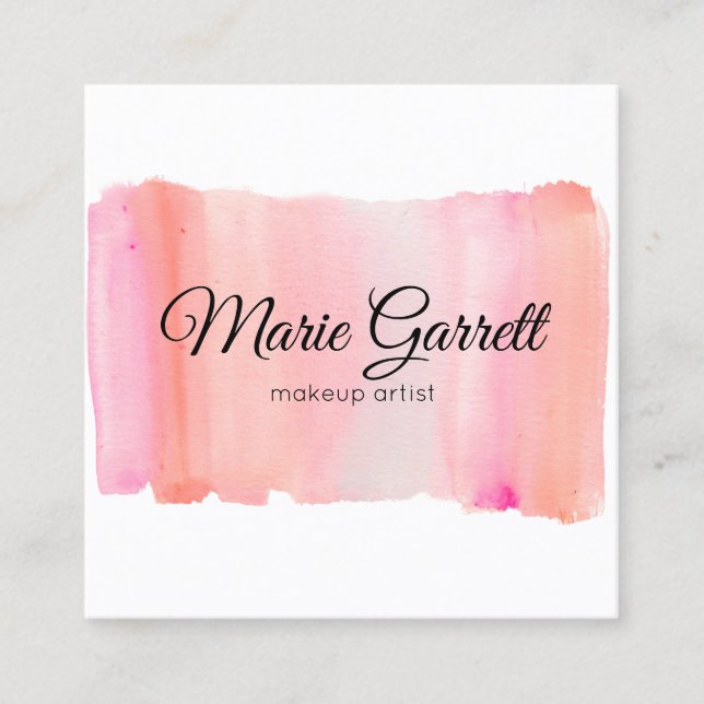 Moderne rosa Wasserfarben Pinselstriche Quadratische Visitenkarte (Vorderseite)