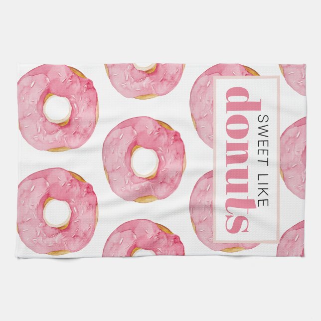 Moderne rosa Wasserfarben süß wie Donuts Zitat Geschirrtuch (Horizontal)
