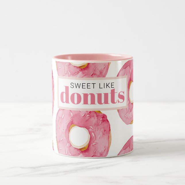 Moderne rosa Wasserfarben süß wie Donuts Zitat Zweifarbige Tasse (Mittel)