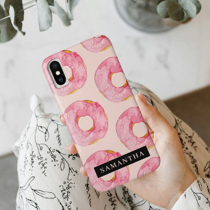 Moderne rosa WasserfarbenDonuts Muster mit Namen Case-Mate iPhone Hülle