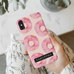 Moderne rosa WasserfarbenDonuts Muster mit Namen Case-Mate iPhone Hülle