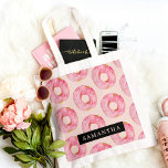 Moderne rosa WasserfarbenDonuts Muster mit Namen Tragetasche<br><div class="desc">Moderne rosa WasserfarbenDonuts Muster mit Namen</div>