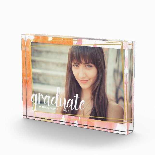 Moderne rosa Wasserfarbenklasse Foto Block (Rechts)