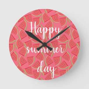 Moderne rosa Wassermelone, Sommer Runde Wanduhr