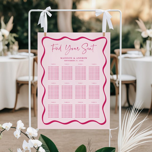 Moderne rosa Wavy-Frame-Hochzeitstabelle Poster (Von Creator hochgeladen)