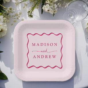 Moderne rosa Wavy Frame Wedding Pappteller