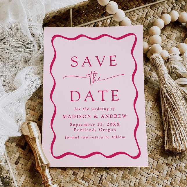 Moderne rosa Wavy Frame Wedding Save The Date (Von Creator hochgeladen)