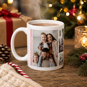 Moderne rosa Weihnachten 5 Fotos Collage Familie Kaffeetasse