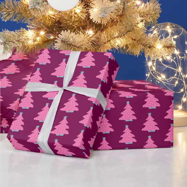 Moderne rosa Weihnachtsbäume Geschenkpapier (Feiertage)