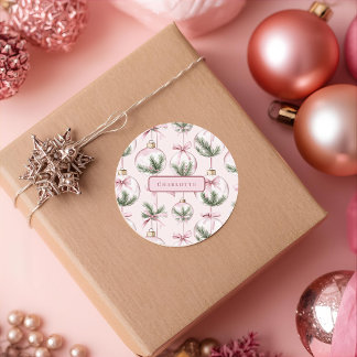 Moderne rosa Weihnachtsbaumkugel personalisierter Runder Aufkleber
