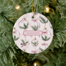 Moderne rosa Weihnachtsbaumkugel personalisiertes Keramik Ornament