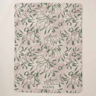 Moderne rosa Weihnachtsmistel & Winterbeeren Sherpadecke