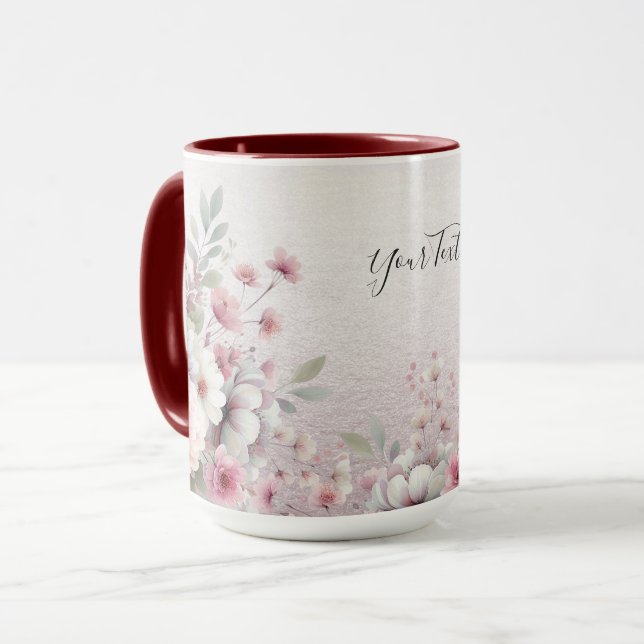 Moderne rosa weiße Blumen-Kaffeetasse Tasse (Vorderseite Links)