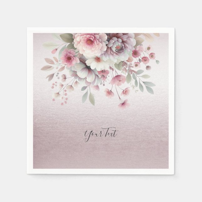 Moderne rosa, weiße Flora Napkins Serviette (Vorderseite)