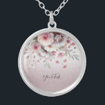 Moderne rosa weiße, florale Nekklammer Versilberte Kette<br><div class="desc">Schöne,  moderne,  rosa,  weiße,  florale Nekklette</div>