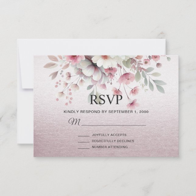 Moderne rosa, weiße, florale RSVP-Karte RSVP Karte (Vorderseite)