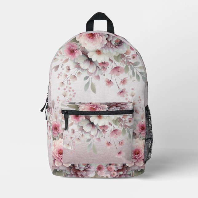 Moderne rosa, weiße, florale Rucksäcke Nähtasche s (Vorderseite)