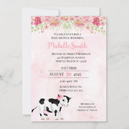 Moderne rosa weiße Kuh Print Baby Dusche Einladung