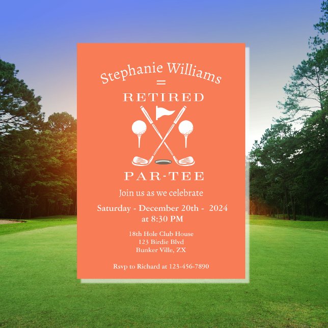 Moderne Rosa Woman Retirement Golf Emblem Clubs Einladung (Von Creator hochgeladen)