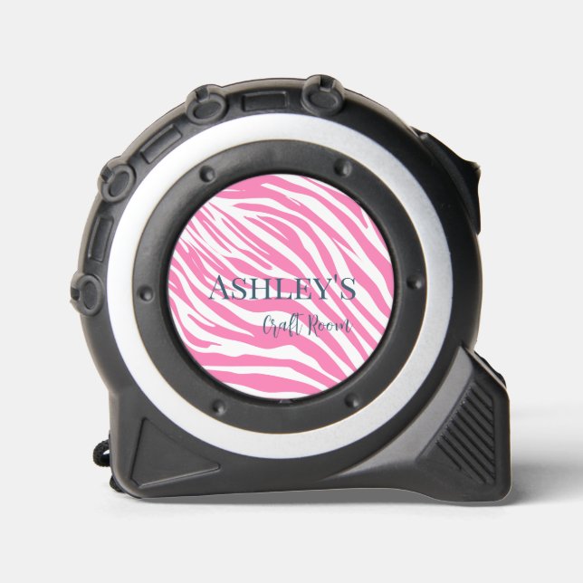 Moderne Rosa Zebra Individuelle Name Tape Measure Maßband (Vorderseite)