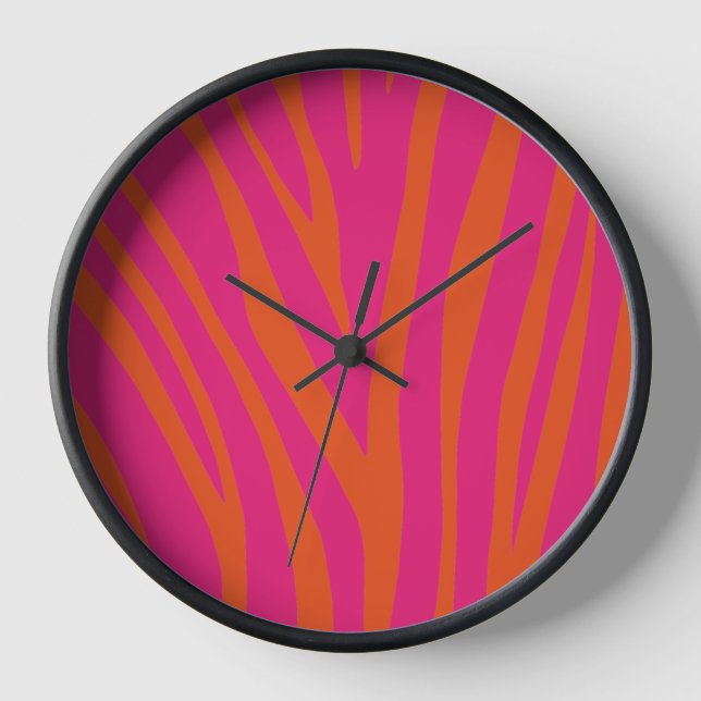 Moderne rosa Zebrahaut farbenfroh einzigartig Uhr (Vorderseite)