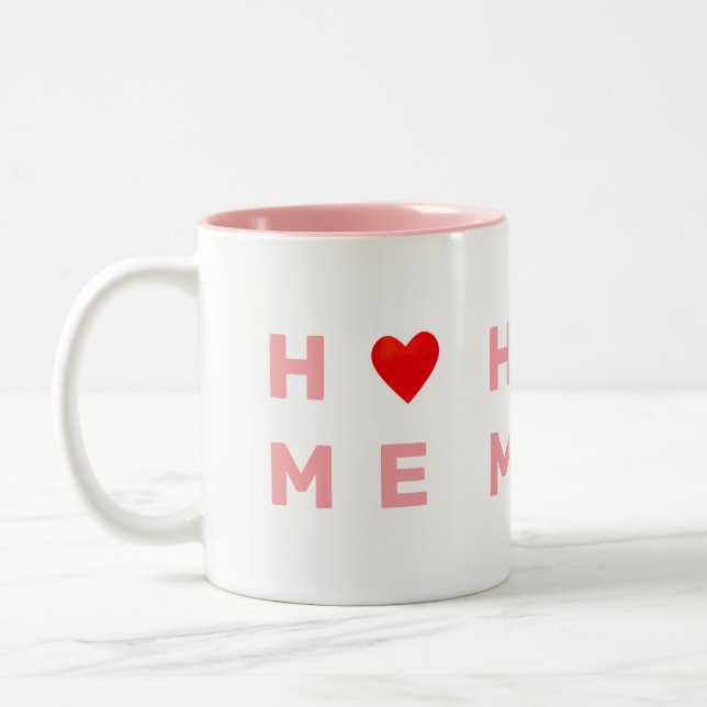 Moderne rosa Zuhause & Herz Zweifarbige Tasse (Links)
