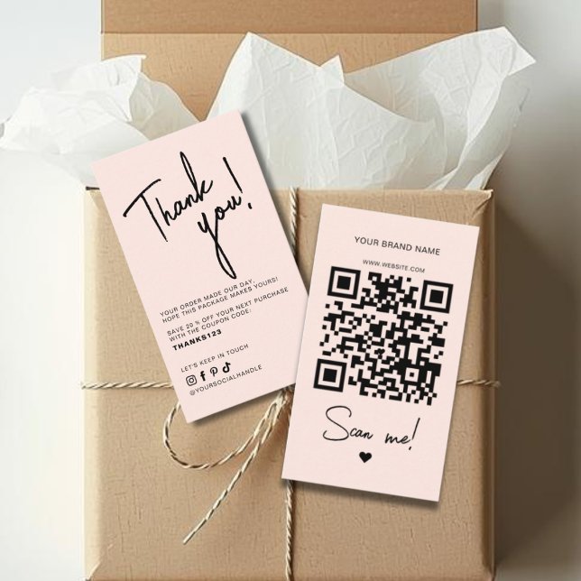 Moderne rosafarbene Bestell-Dankeschön-QR-Code Visitenkarte (Von Creator hochgeladen)