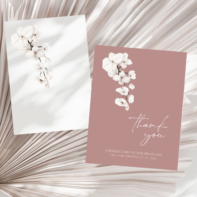 Moderne, rosafarbene Blume der Weißen Orchideen Ho Dankeskarte (Modern Dusty Pink White Orchids Flowers Wedding Thank You Card)