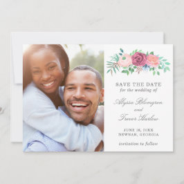 Moderne, rosafarbene Blumen Elegante Hochzeit Save The Date