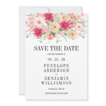 Moderne rosafarbene florale Hochzeit Save The Date