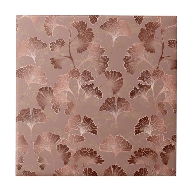 Moderne rosafarbene Ginkgoblatt Luxus-Muster Fliese (Vorderseite)