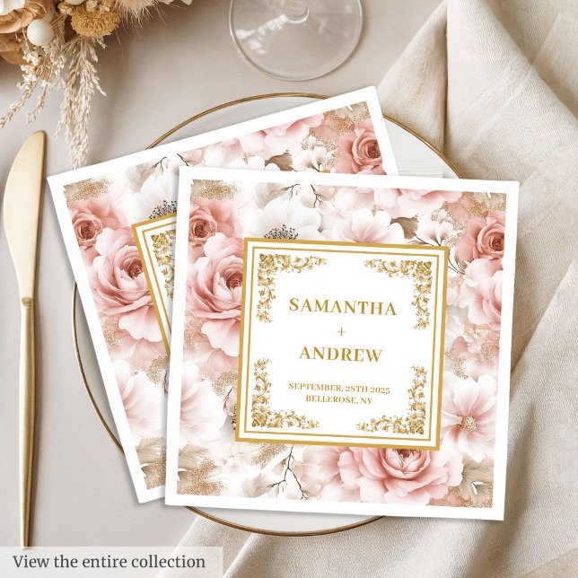 Moderne, rosafarbene, goldfarbene Hochzeitsnapkins Serviette (Modern boho dusty pink gold floral wedding napkins)