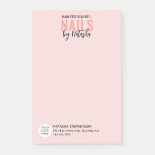 Moderne rosafarbene Logo NAIL TECHNICIAN Post-it Klebezettel