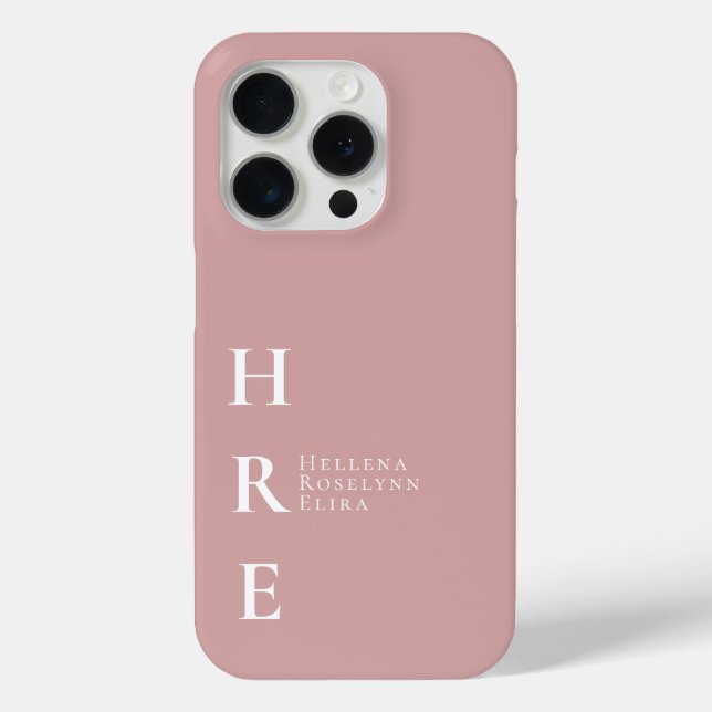 Moderne rosafarbene Monogramm-Name Case-Mate iPhone Hülle (Rückseite)